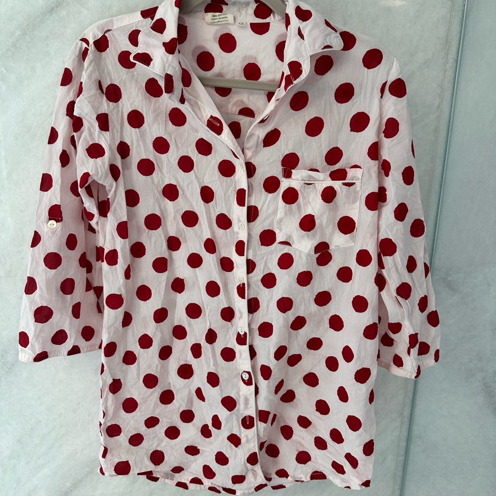 Stylish Red Polka Dot Button Down Shirt